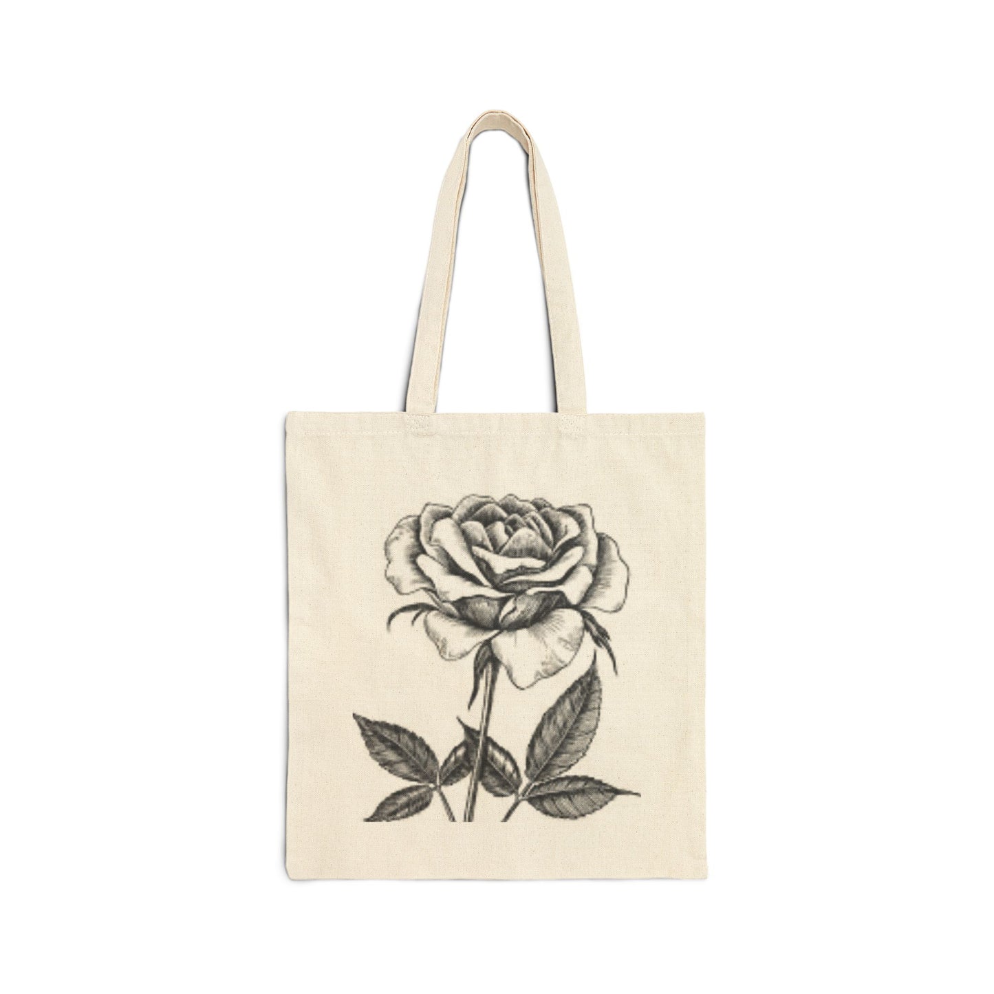 Elegant Floral Cotton Canvas Tote Bag - Vintage Rose Design