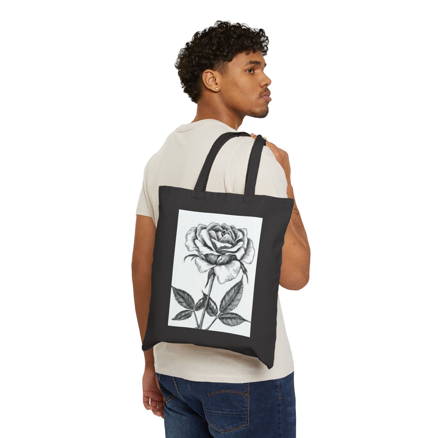 Elegant Floral Cotton Canvas Tote Bag - Vintage Rose Design